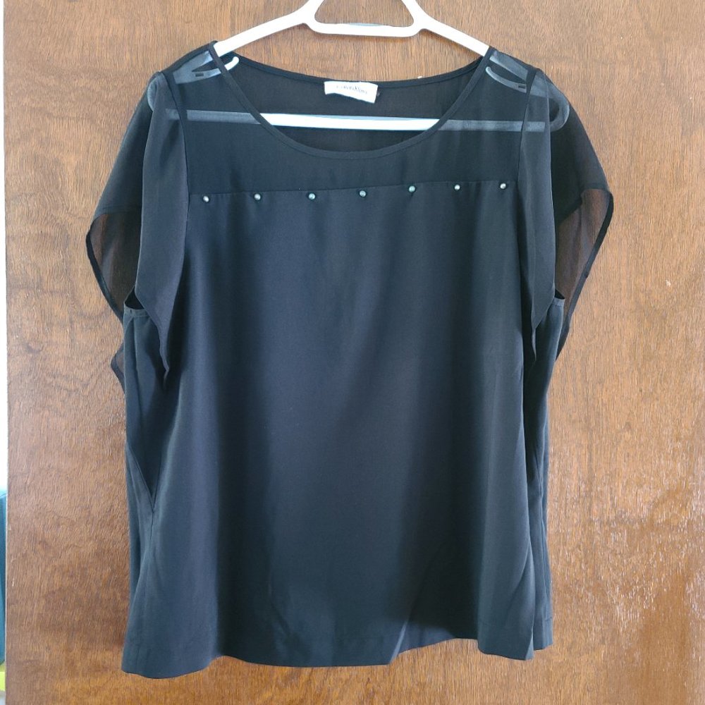 4 for $28 - Calvin Klein - Black Mesh top with slight flutter sleeve - size: M